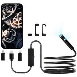 VEVOR Endoskopkamera mit Licht, Dual Lens Endoskop für Android & iOS, 1920P HD-Inspektionskamera mit 8+1 LED-Leuchten, 2-fachem Zoom, 3 m Schlangenkabel, IP67 wasserdichte Kamera für Auto, Sanitär
