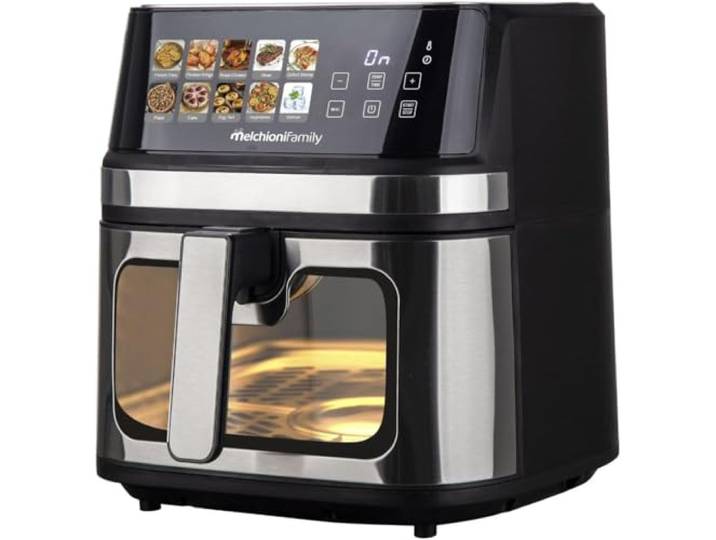 Melchioni Family GAIA PLUS Heißluftfritteuse mit Doppelheizung 8L, Schwarz