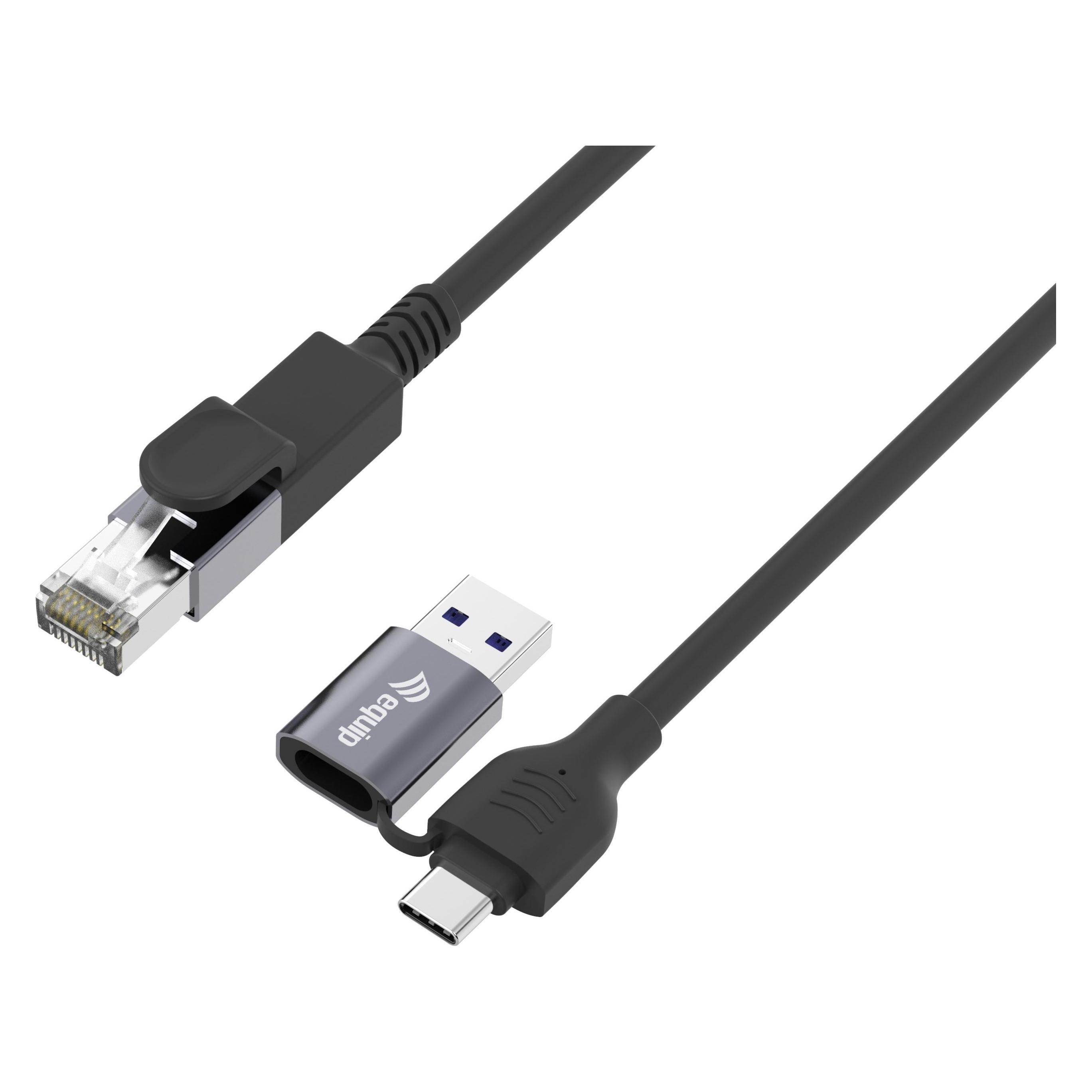 equip Adapter GigaBit USB-C+A->RJ45 St/St 2.00m schwarz (USB-C) (133102)