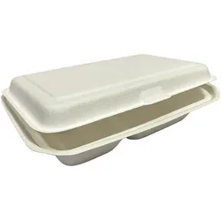 VEPATIM 100x Menüboxen ToGo 251x162x63mm 2-teilig aus Zuckerrohr nature weiß