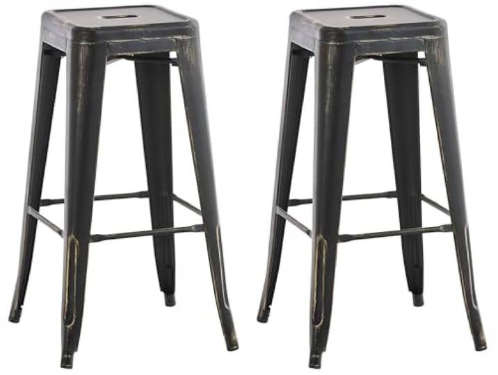 CLP 2er Set Barhocker Joshua I Stapelbare Tresenhocker aus Metall I Barstühle mit Fußstützen I Sitzhöhe 76 cm I Stapelhocker Farbe schwarz-Gold