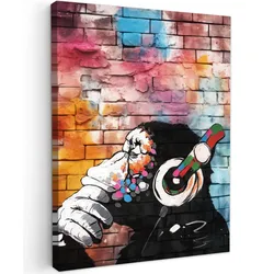 LEINWANDBILD Affe - Graffiti - Musik Wandbild Wohnzimmer 60x80 cm