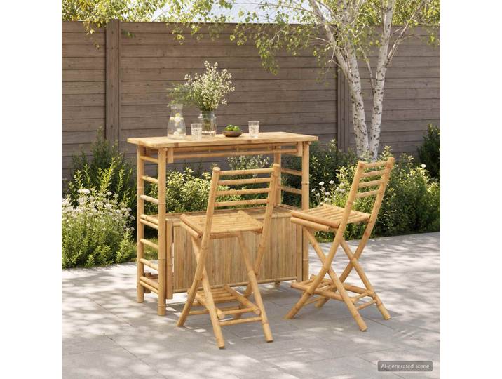 vidaXL Outdoor Bar Tisch und Hocker 3 stk. 2-Sitzer Natur Bambus