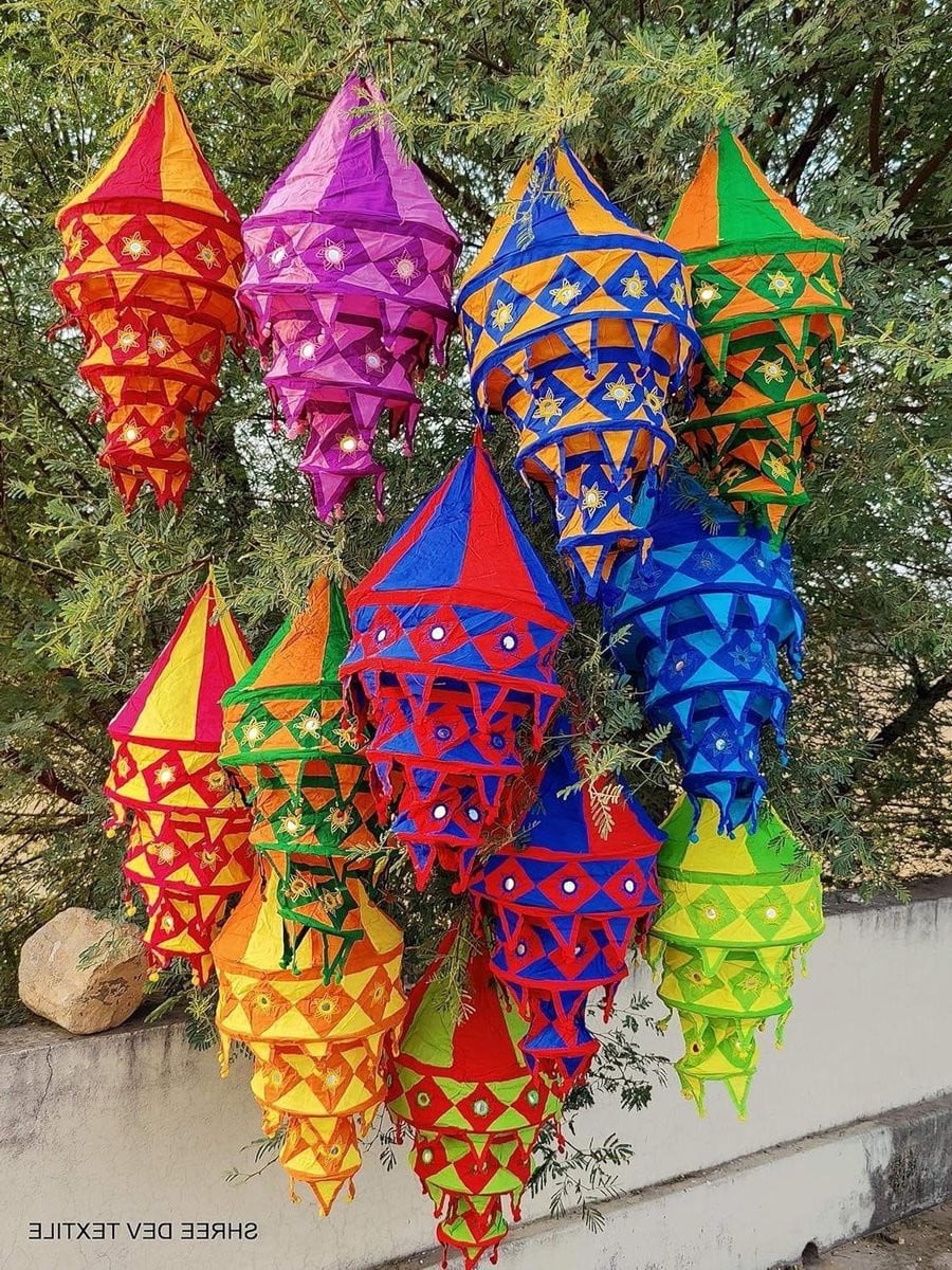 Set van 10 handgemaakte textiel lampenkappen in multicolor voor een feestelijke sfeer