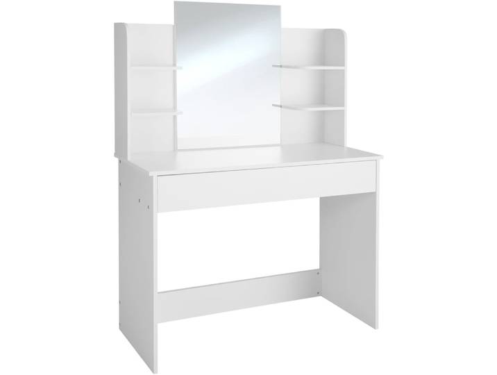 Coiffeuse en panneau aggloméré avec miroir et rangements blanc