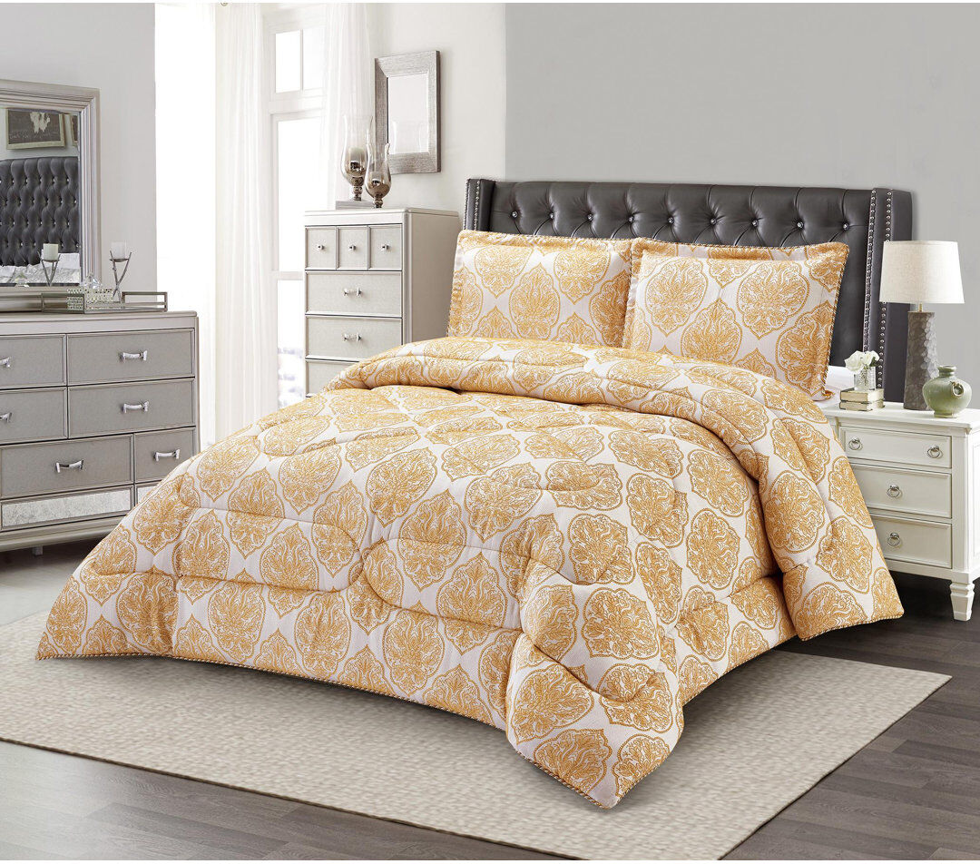 Textile Home Bridal Jacquard Bedspread With Pillow Sham Floral Printed Coverlet, Decorative Luxury All-Season Bedding Golden Double Bedspread