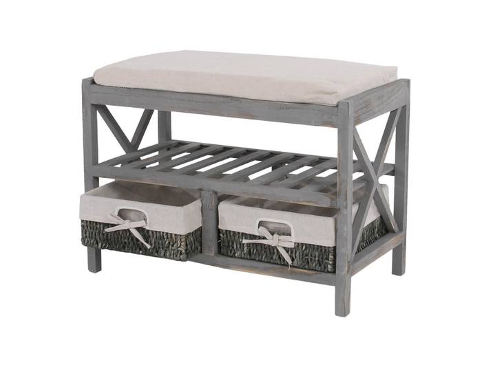 Jamb Schuhregal Sitzbank Grau, Cremeweiß, Grau, Weiß, Holz, 65x45x34 cm, Garderobe, Schuhaufbewahrung, Schuhregale