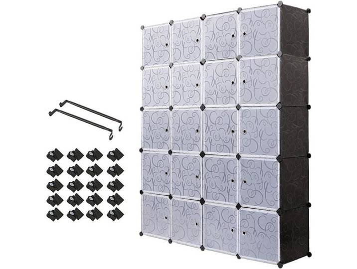 Armoire Penderie Portable 20 Compartiments Plastique Modulaire Noir Armoire De Rangement Pour Vêtements Textile