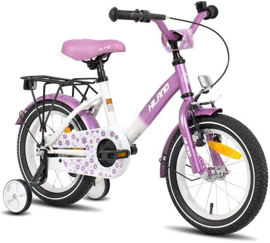 Paarsenes 12-Zoll-Kinderfahrrad für Mädchen im Alter von 3-5 Jahren, mit Stützrädern, Handbremse, Rücktrittbremse und Gepäckträger - perfekt zum Fahren und Spielen