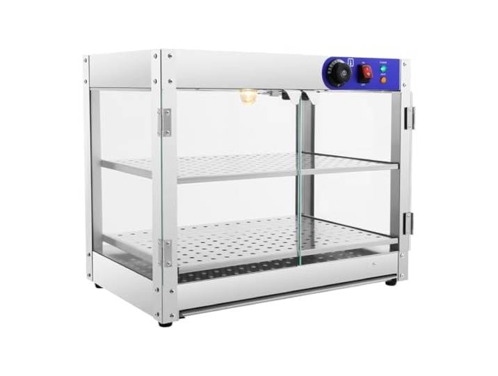Aufsatzvitrine Warmhaltetheke Heißtheke Gewerblicher Speisenwärmer mit 2 Edelstahlrahmen Warmhaltevitrine Benutzt Einstellbares Thermostat 30°C bis 85°C für Kantinen Bäckereien Cafés 800W
