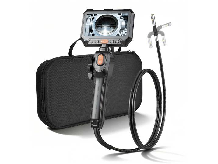 VEVOR Caméra Endoscopique 180° 2 Voies Endoscope Double Objectif Caméra Inspection pour Canalisation Automobile avec Éclairage\, Sonde IP67 8 mm\, Écran IPS HD 5 pouces\, Zoom 8x\, Câble Serpent 1\,5 m