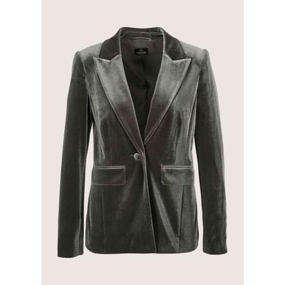 Jackenblazer MADELEINE "Samtblazer Eleganter Samtblazer mit breitem Revers", Damen, Gr. 40, grau (bleigrau), Obermaterial: 95% Polyester PES. 5% Elasthan EL., Modern, Blazer, Samt