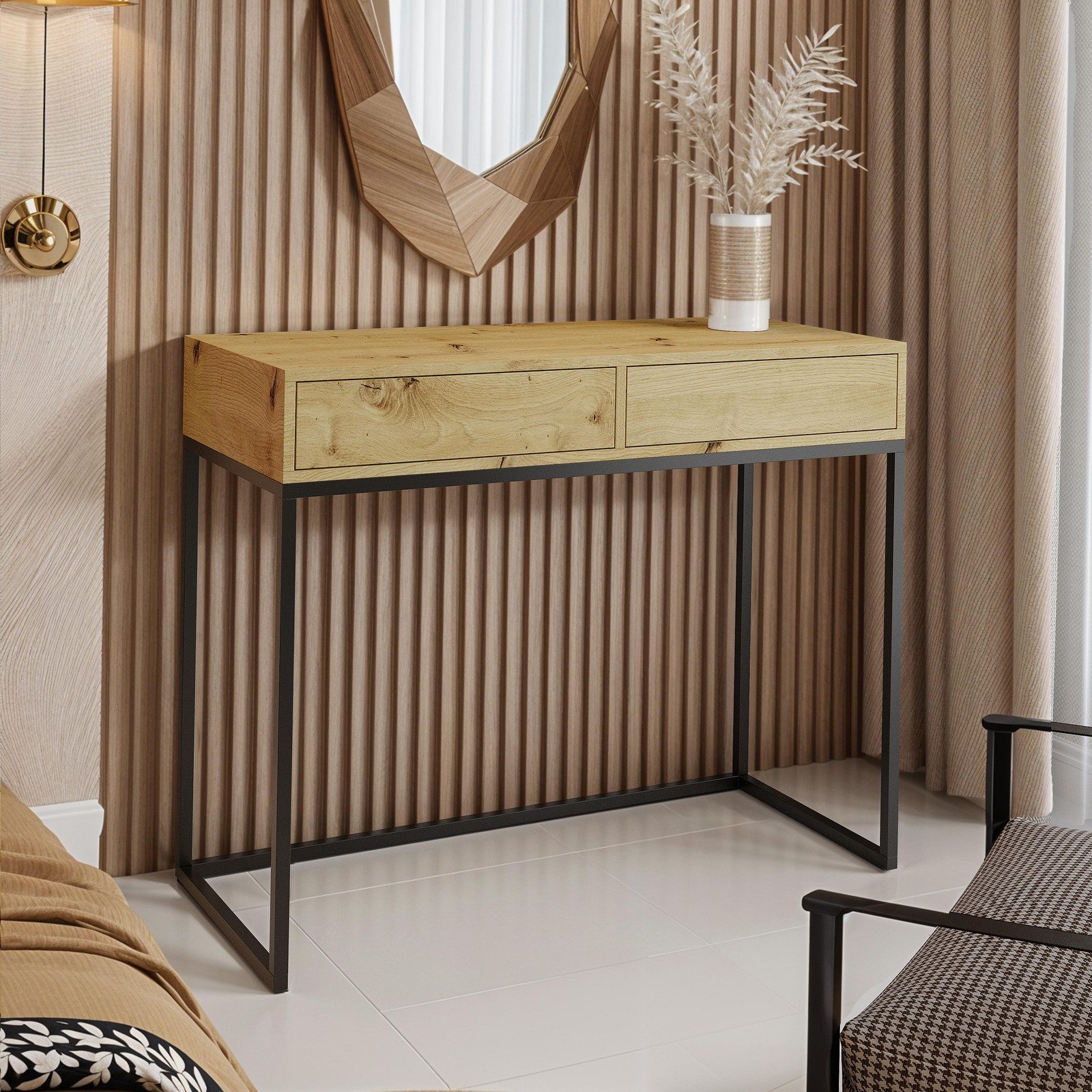 AX LIVING Schminktafel Lortie, Wotan eikenhout, zwart frame, Breedte: 80 cm