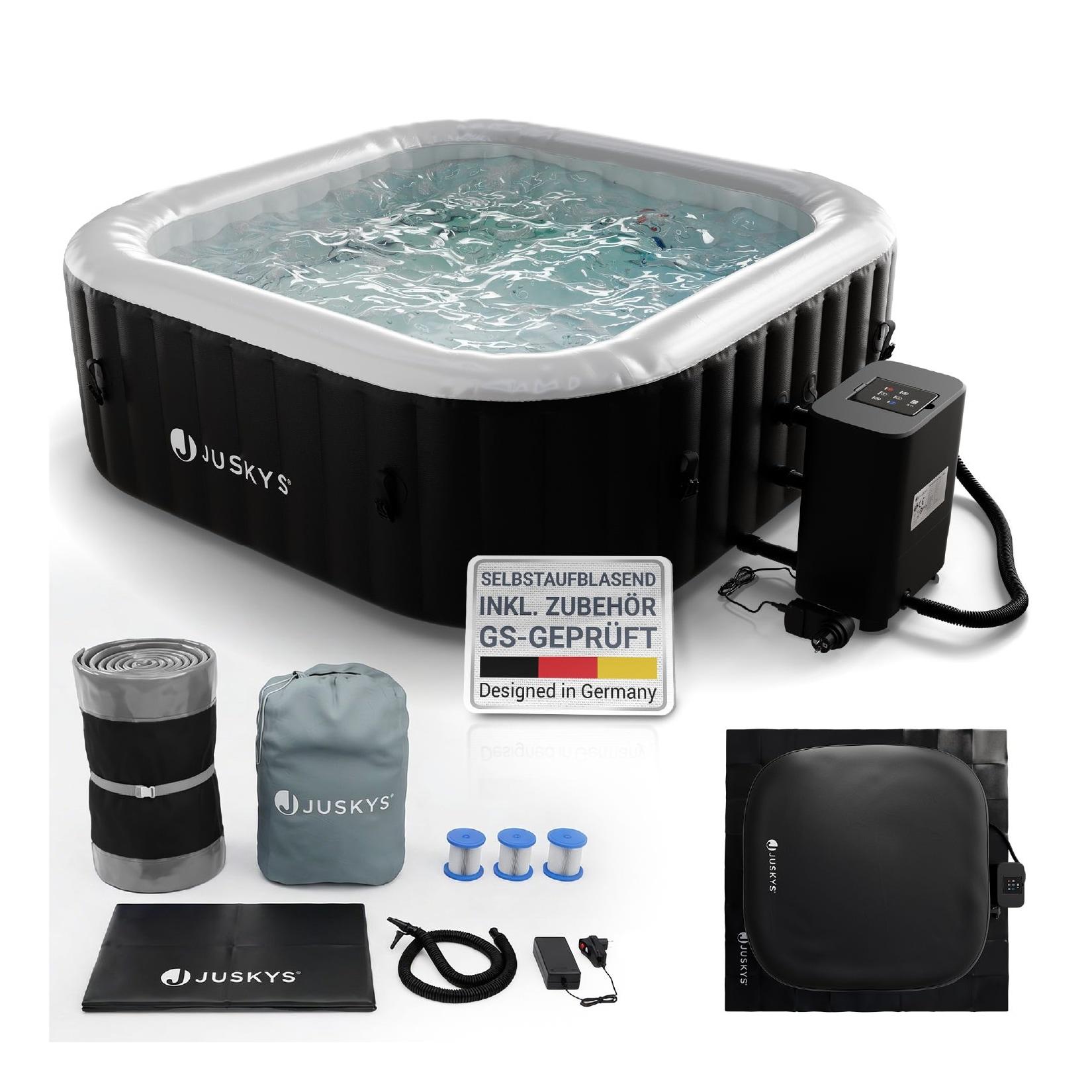 Juskys® Whirlpool SpaLuxe – 130 Sprudeldüsen, 2400W Heizung, 910L Volumen, aufblasbar - Schwarz / Weiß