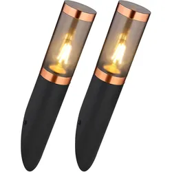 Wandleuchte Außenwandlampe Edelstahl Garten Lupfer rauch Wandlampe Fackel Aussen, schwarz rauch, 1x E27, BxH 7,6x41 cm, 2er Set