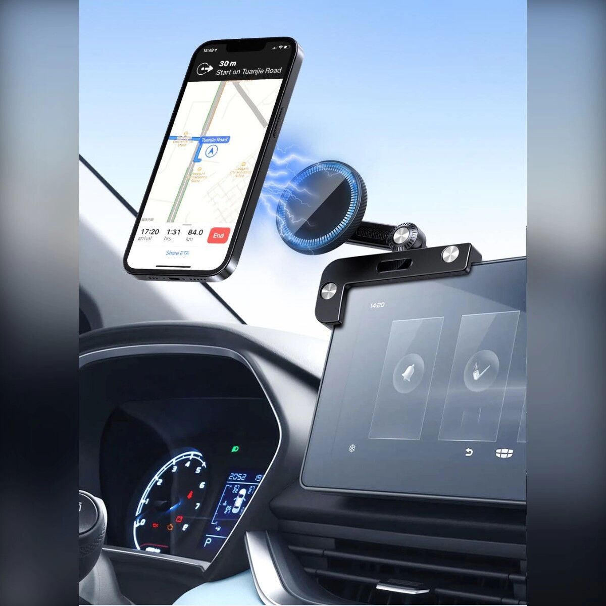 INF Runder MagSafe Magnet-Bildschirmhalter — 360° drehbar, Dual-Reihen Magnethalter, kompatibel mit Tesla Model 3, kompatibel