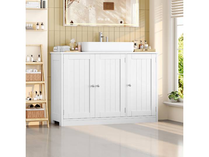 Getone Meuble sous Lavabo Salle de Bain, Armoire de Rangement sous Vasque avec 3 Portes, 90x30x61,8cm Blanc