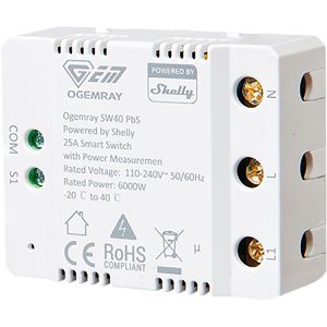 Shelly Schaltaktor Ogemray SW40 PbS, für Smart Home, 1 Kanal bis 25 Ampere, Unterputz, LAN, WLAN, Bluetooth