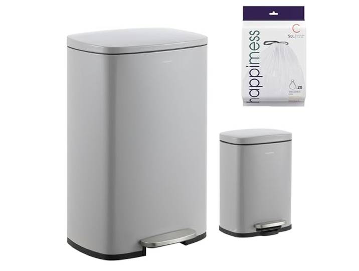 happimess HPM1006I Connor Rechteckiger Mülleimer mit sanft schließendem Deckel und Mini-Mülleimer, fingerabdruckresistent, modern, minimalistisch, für Zuhause, Küche, Büro, Badezimmer, Nebelgrau