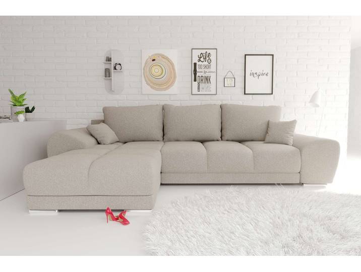 Antalya Ecksofa Strukturstoff NEVE Beige Links mit Schlaffunktion