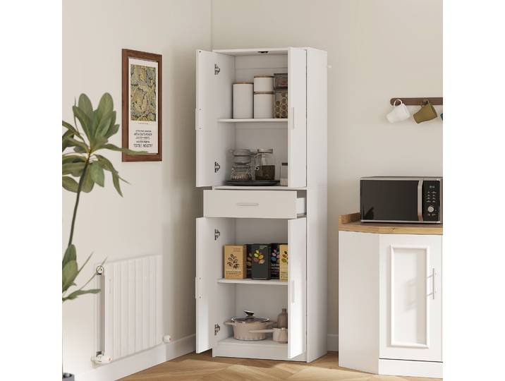 HOMCOM Armoire Cuisine Moderne 60x35x180cm Blanc avec Tiroir