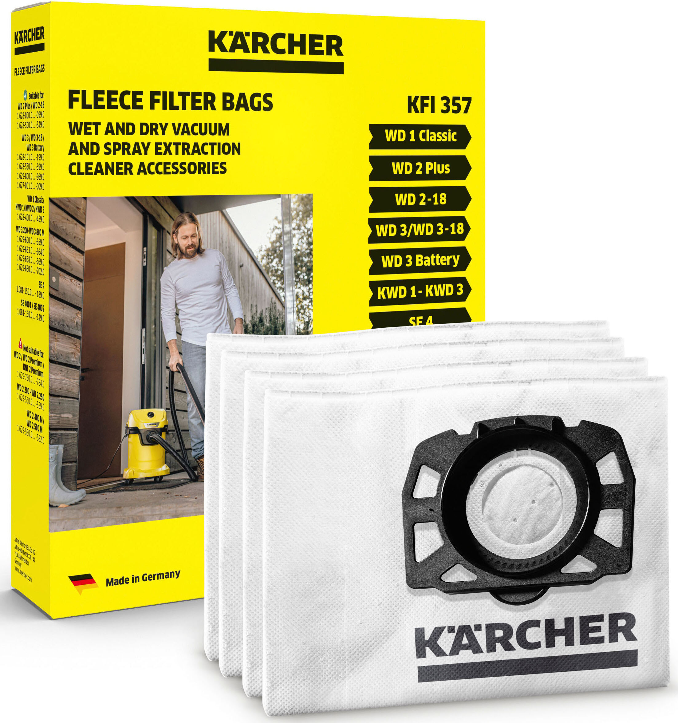 Filterbeutel KÄRCHER "KFI 357", weiß, B:20cm H:1,2cm L:23cm, Vlies, Filtermaterialien, Filterbeutel, Vlies