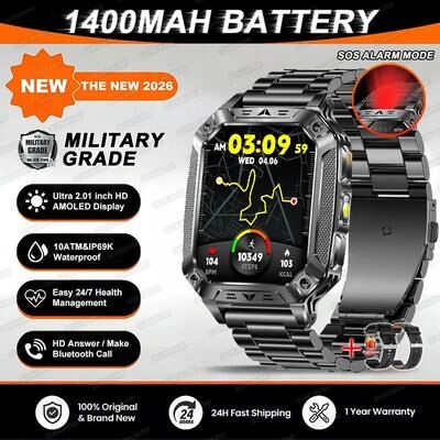 Inspire Select 2026 TANK Military GPS Smart Watch 2.01in AMOLED Waterproof Fitness Tracker With 1400mAh Battery black Steel 2a 1400mah Big Battery