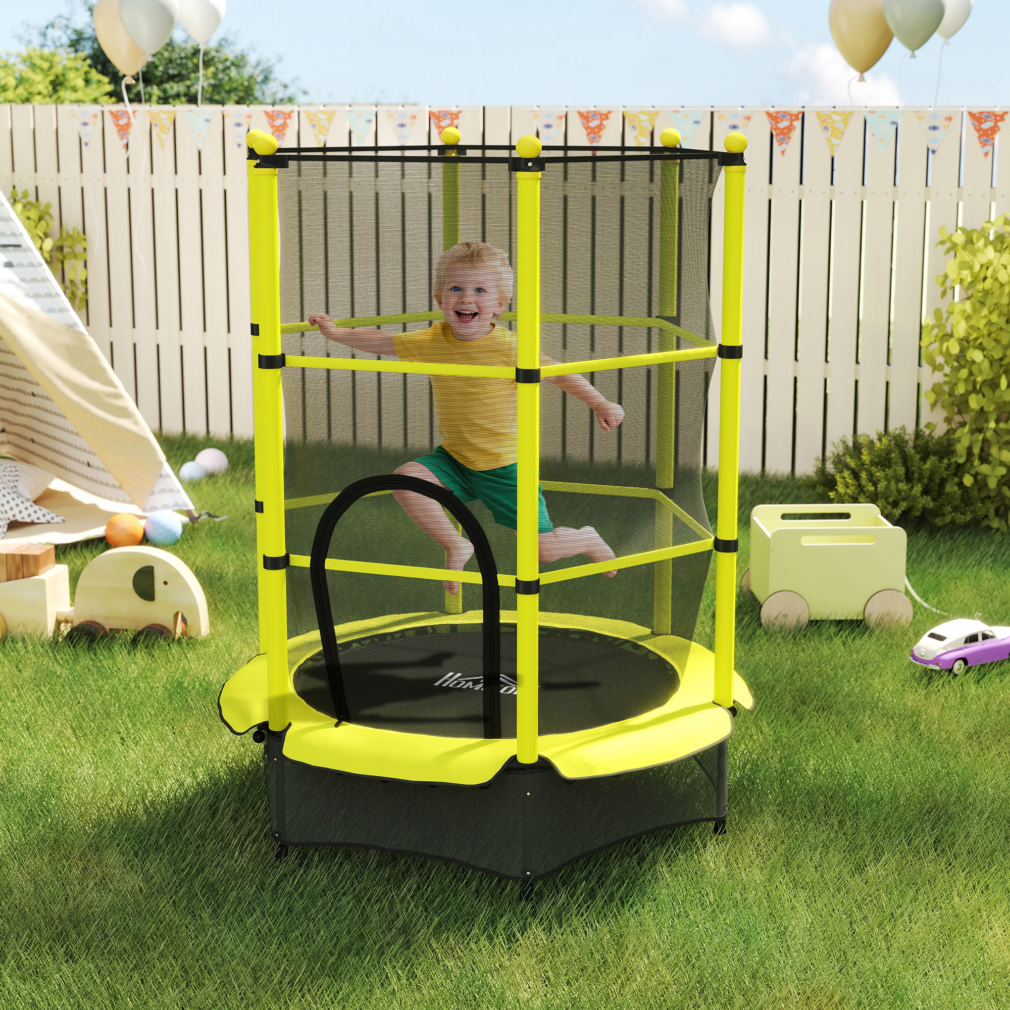 Homcom Trampolino per Bambini Ø140 cm per Bambini 3-10 Anni con Rete di Sicurezza Carico 50 kg per Interni Esterni Giallo   Aosom Italy