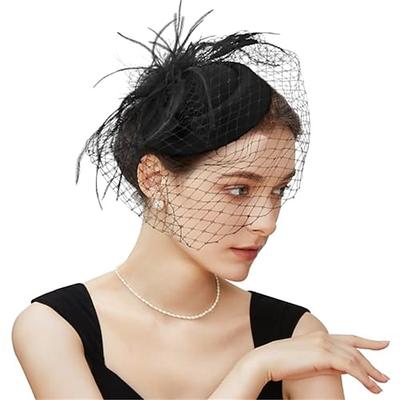 Fascinator Hut Schleier Feder Fascinator Teeparty Braut Hochzeit Schleier Retro Hut Pillbox Derby Hüte für Frauen