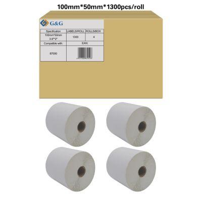 Etiketten G&G, kompatibel zu Zebra 87000, 100 x 50 mm, selbstklebend, Thermopapier, weiß, 4 x 1300 Stück