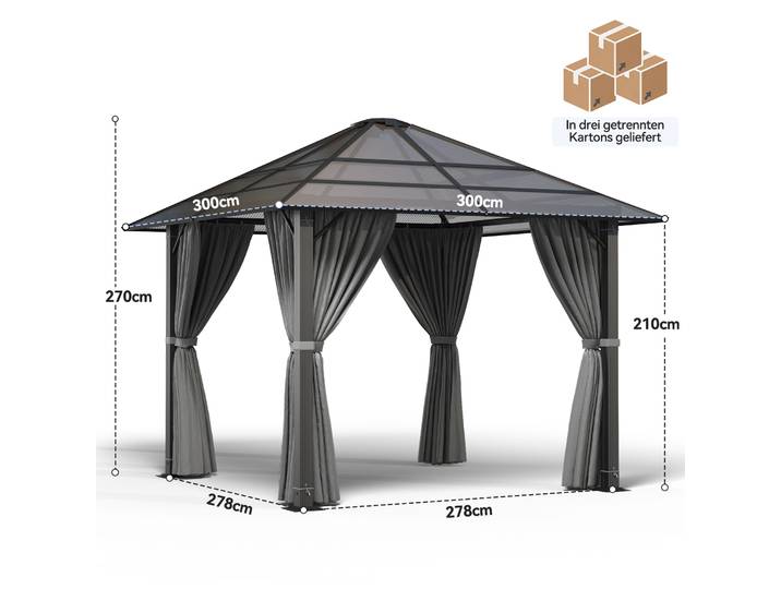 Pavillon de jardin Devoko 3x3, imperméable, stable, toit solide, aluminium, protection UV