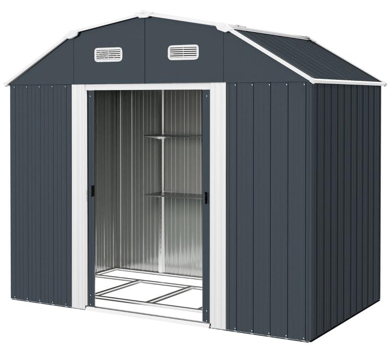 Gartenhaus aus Metall mit 2 Fenstern und 2 Türen | Farbe: Dunkelgrau | Abmessungen: 132x238x198,5 cm
