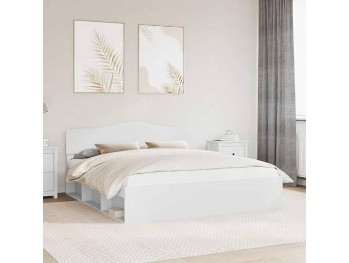 WDGJJFECNMUEHI Massives Kiefernholz Modernes Design 200 x 200 cm Weiß Bettrahmen mit Kopfteil Weiß 200x200 cm Massives Kiefernholz Lattenrost Modernes Bettgestell Doppelbett