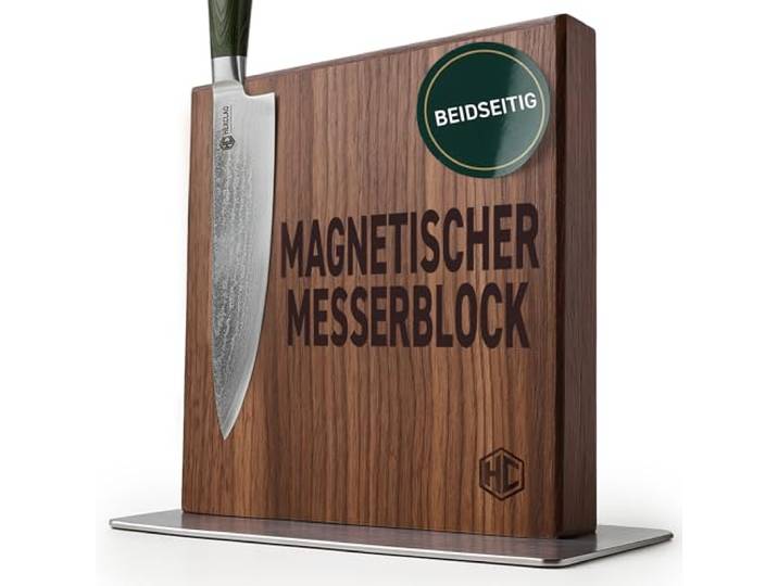 HexClad Magnet-Messerblock 22,4 x 22,5 cm – aus Walnussholz Magnetischer Messerhalter ohne Messer, starker Halt für alle Messertypen, elegante Messerleiste aus Holz