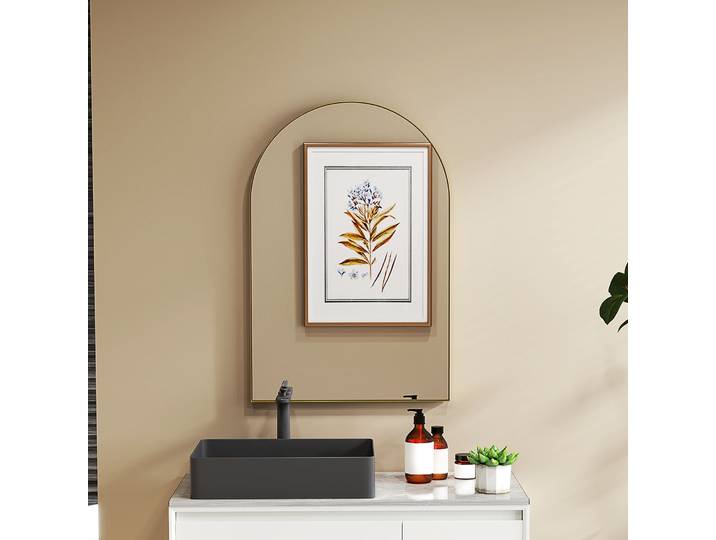 HOMCOM Miroir Mural Arqué 60x90cm Cadre Aluminium Or