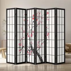 VEVOR 6-teiliger japanischer Raumteiler faltbarer Sichtschutz aus Holz Indoor, Trennwände mit Kirschblütenmalerei tragbare Dekorationsschirme zur Raumtrennung für Restaurant & Schlafzimmer