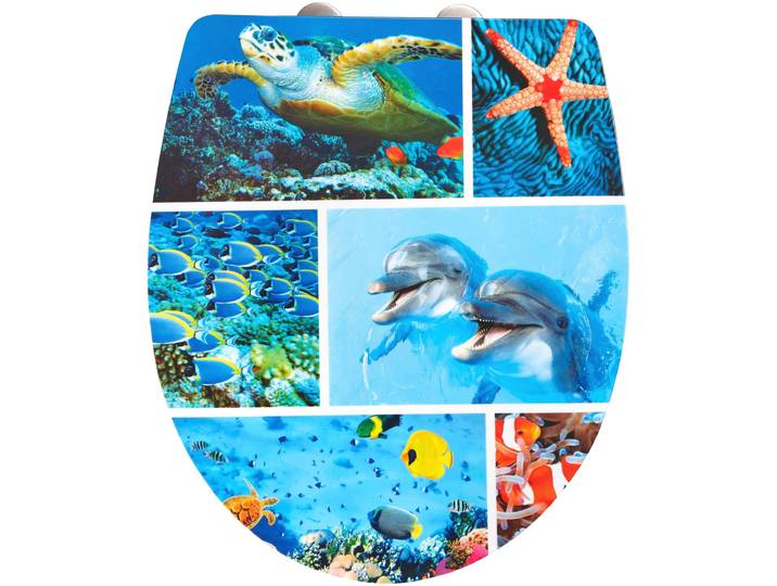WC-Sitz ADOB Meer , bunt (bunt, blau), B:38,5cm H:4,2cm L:45cm, Duroplast, Edelstahl, WC-Sitze, WC-Sitz, Absenkautomatik, zur Reinigung auf Knopfdruck abnehmbar