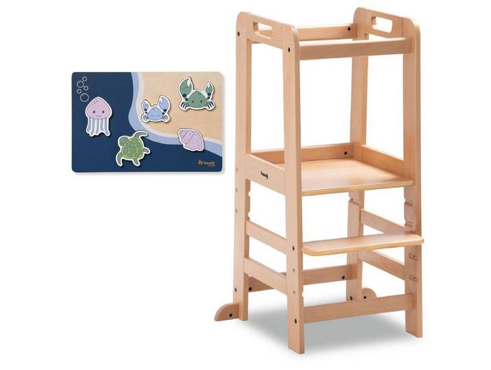 Hauck Stehhilfe Learn N Explore - Natural, Kinder Lernturm Kinderstuhl für Küche ab 1 Jahre bis 40 kg Mitwachsend
