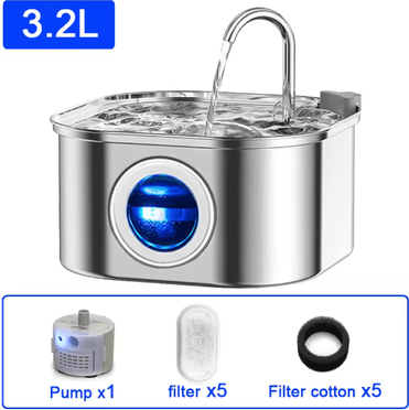 Inspire Picks 3.2L Stainless Steel Cat Water Fountain Automatic Pet Drinking Dispenser set A