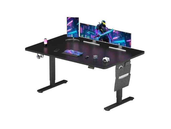 Bureau gaming réglable en hauteur 160x60 cm - assis-debout électrique à fonctions mémoire cadre métallique noir
