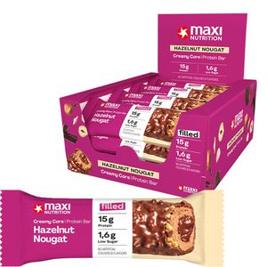 MaxiNutrition Proteinriegel Creamy Core, 12 Riegel, Hazelnut Nougat, je 45g, pro Riegel 15g Protein