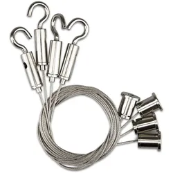 IsoLED Seilabhängung (4 Stk) mit Deckenverschraubung und Gegenstück mit Haken Stahlseile 1.000mm