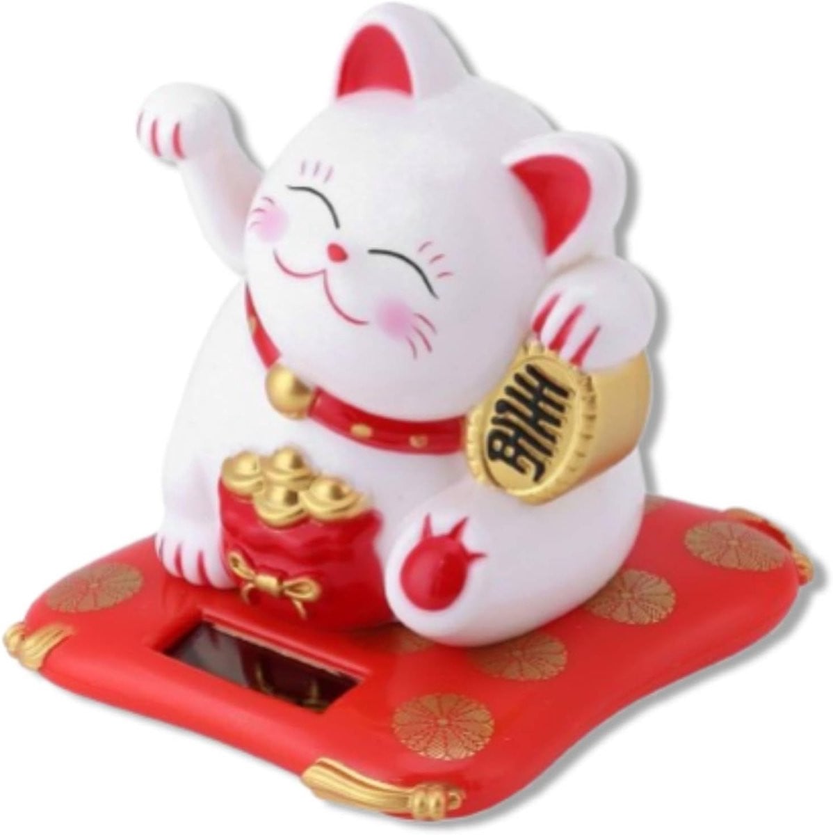 Gelukkige Waving Cat Maneki Neko met Zonne-energie - Kleine Gelukskat voor Thuisdecoratie en Auto