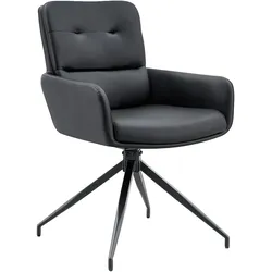 MODFU Drehbarer Esszimmerstuhl PU-Leder Schwarz mit Metallgestell, 85 cm, 360° drehbar