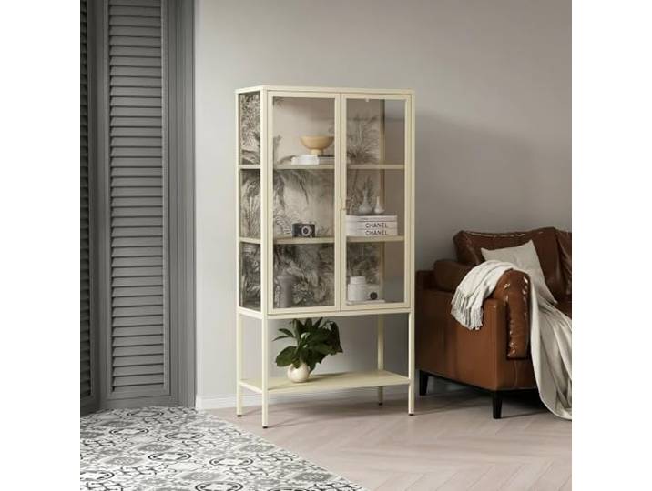 Dmora Vitrine Avocado 80x35x160cm Weiß 3 Böden 4 Fächer, 2 Türen