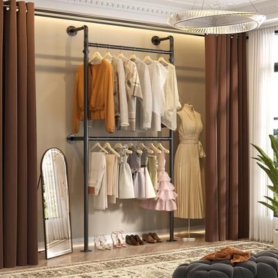 Rackcog 38- 153 Wide Heavy-Duty Wall-Mounted Garment Rack, Pipe Clothes Hanging Rods Closet System