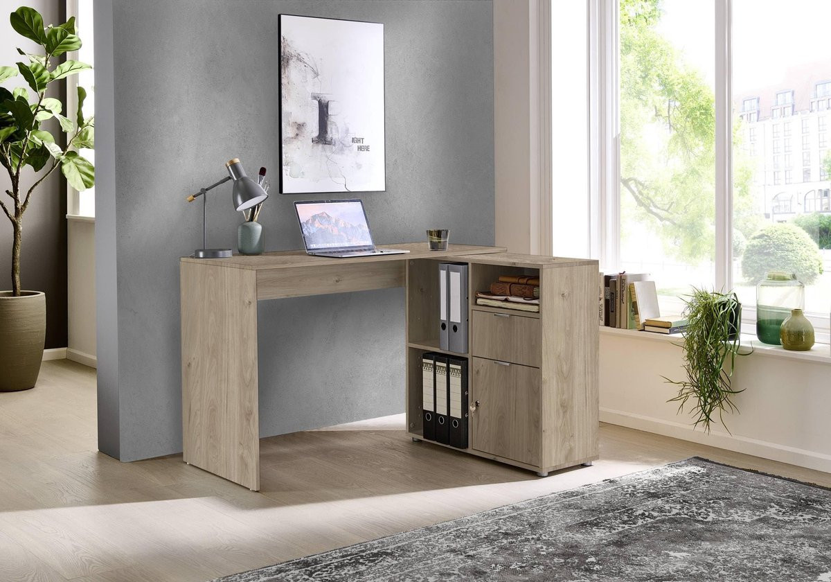Dailygoods Hoekbureau Leni met plankhouder, afsluitbare deur en 1 lade, B/D/H: 110 x 74 x 50 cm