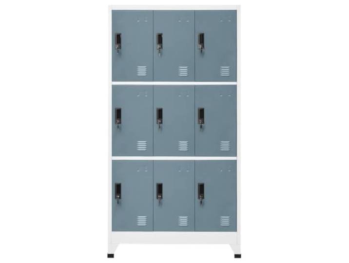 GKHPYURE Schrank hellgrau und dunkelgrau 90 x 45 x 180 cm aus Stahl 9 Türen mit Schloss, 2 Schlüssel für Tür, Lufteinlässe, Schilderhalter, 20 kg pro Fach, 180 kg insgesamt, Wandbefestigung