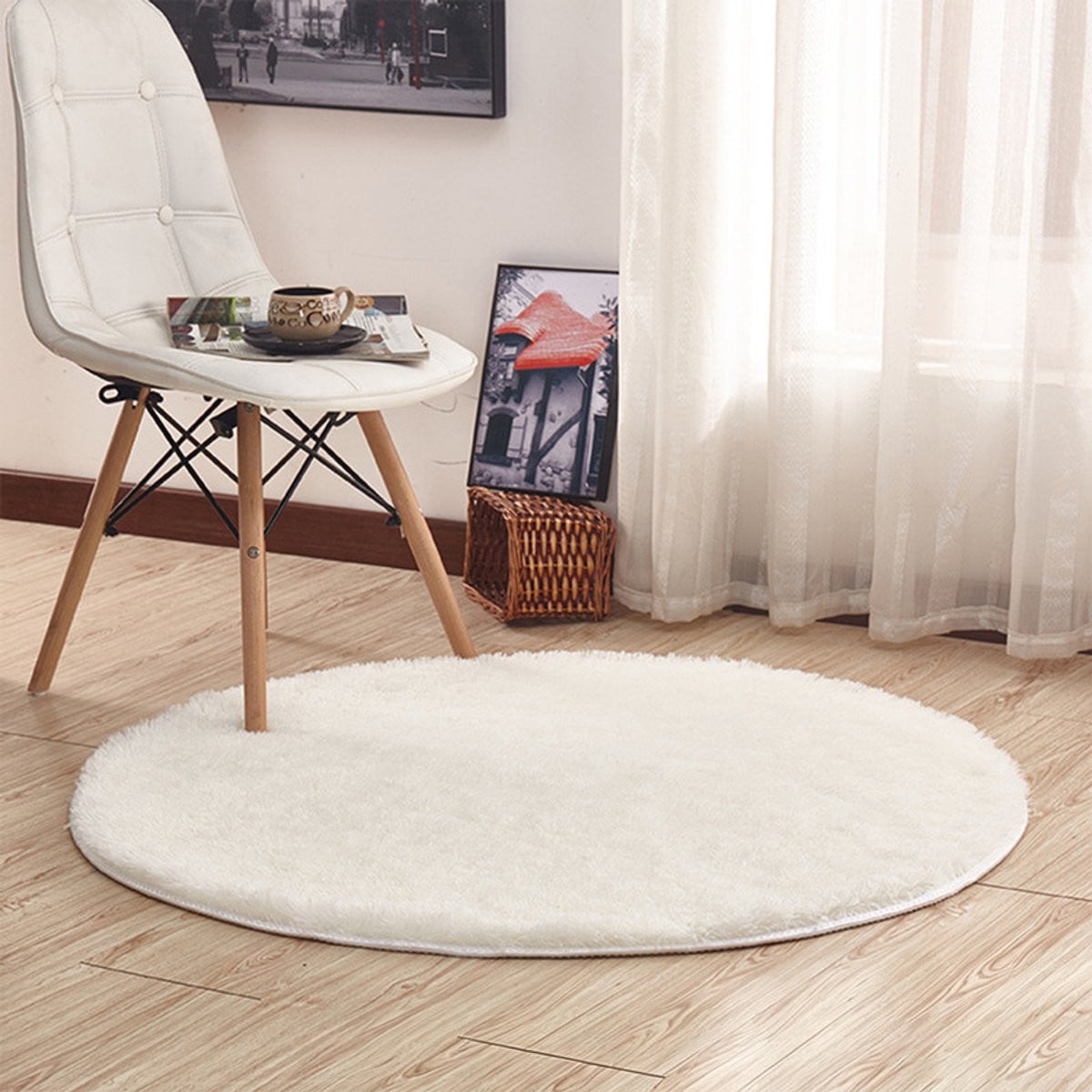 Wasbaar rond hoogpolig tapijt voor woonkamer of slaapkamer, Diameter: 310 cm