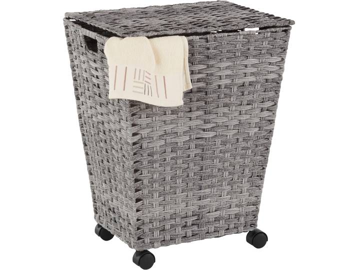 Wäschekorb LOCKER, grau, B:45cm H:57cm T:36cm, Polyrattan, Wäschesammler, Wäschekorb, Polyrattan, mit Rollen